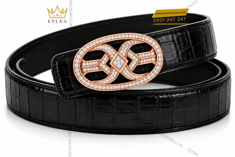Mặt thắt lưng vàng hồng Au750 khung oval hình học đính kim cương
