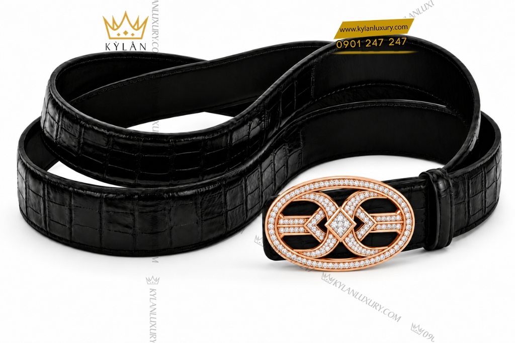 Kỳ Lân Luxury Mat that lung vang hong Au750 khung oval hinh hoc dinh kim cuong 8 Mặt thắt lưng vàng hồng Au750 khung oval hình học đính kim cương