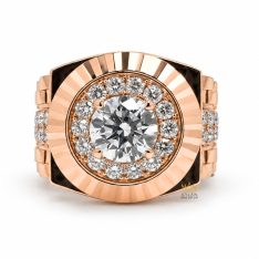 Nhẫn Kỳ Lân Signature vàng hồng Au750 đính viên chủ 8ly1