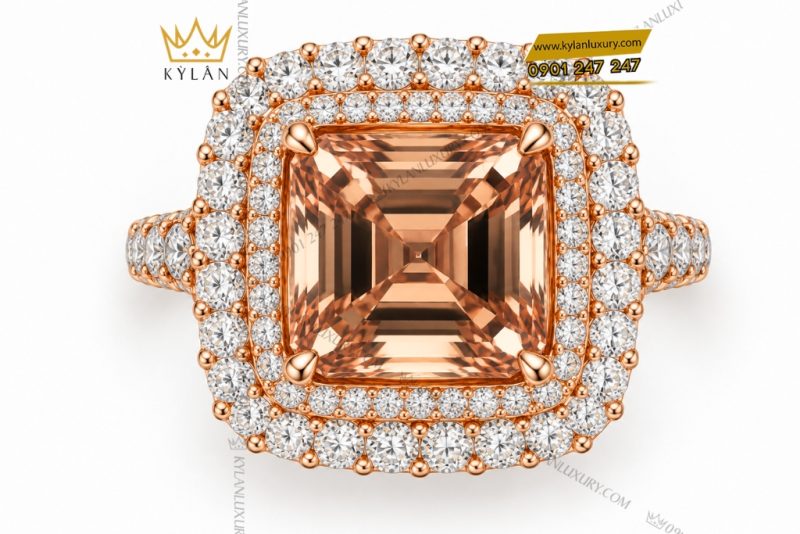 Nhẫn nữ vàng hồng Au750 đính kim cương và đá quý