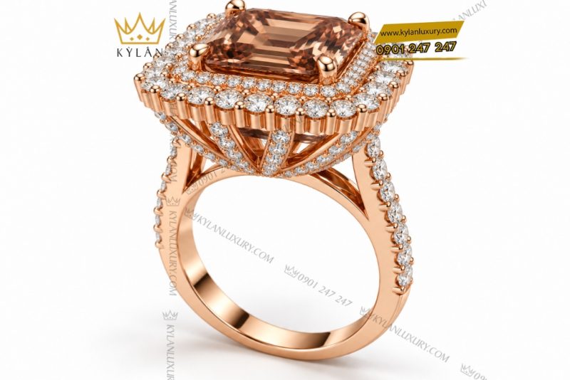 Nhẫn nữ vàng hồng Au750 đính kim cương và đá quý