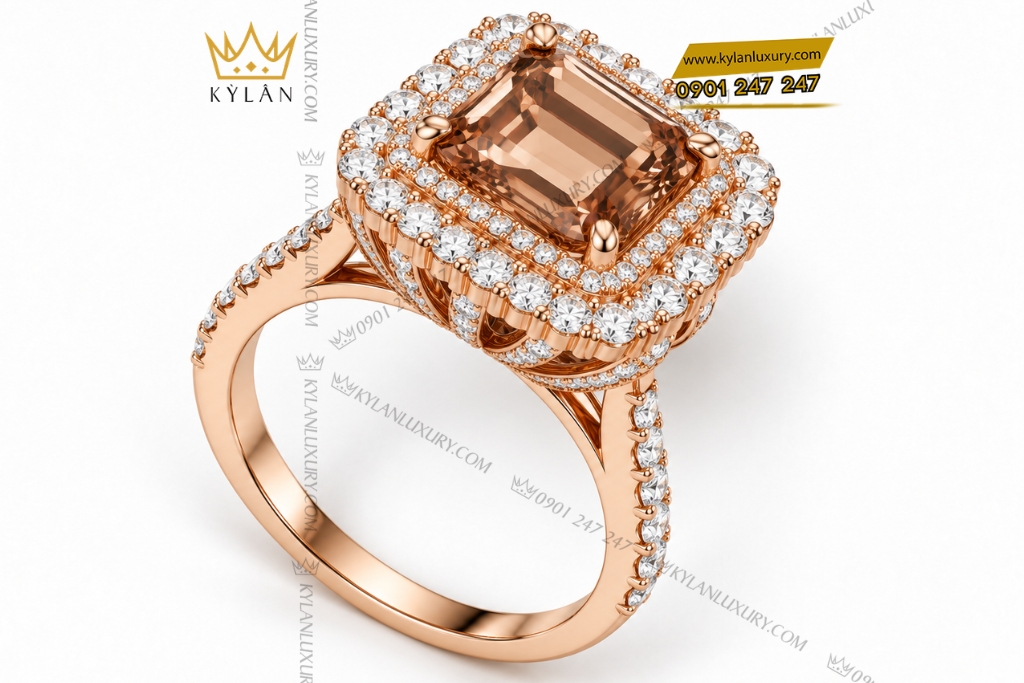 Kỳ Lân Luxury Nhan nu vang hong Au750 dinh kim cuong va da quy 5 Nhẫn nữ vàng hồng Au750 đính kim cương và đá quý