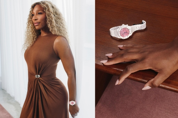 Royal Oak Selfwinding Chronograph “Serena Williams” với vỏ ceramic trắng và mặt số xà cừ hồng.