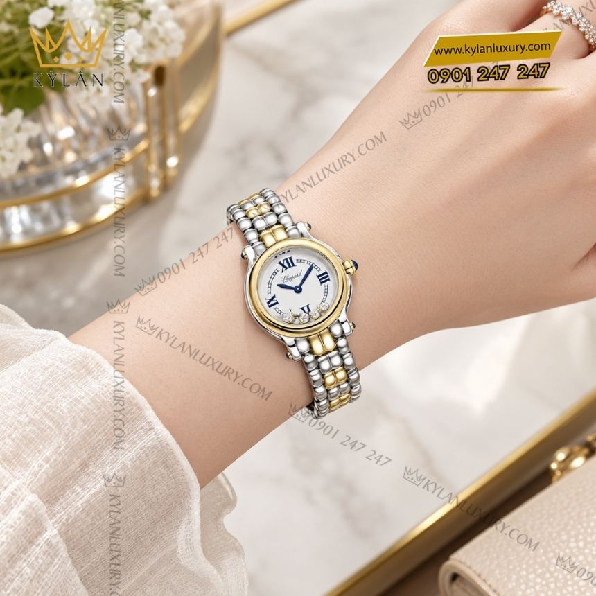 Kỳ Lân Luxury chopard happy sport the first 278633 4001 2 Đồng hồ Chopard Happy Sport The First demi vàng 278633-4001