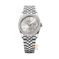 Đồng hồ Rolex Datejust 36 mặt bạc cọc số dạ quang 126284RBR-0005