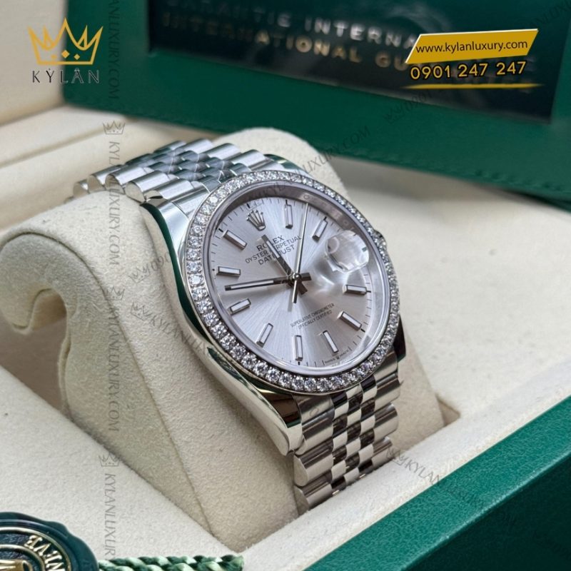 Đồng hồ Rolex Datejust 36 mặt bạc cọc số dạ quang 126284RBR-0005