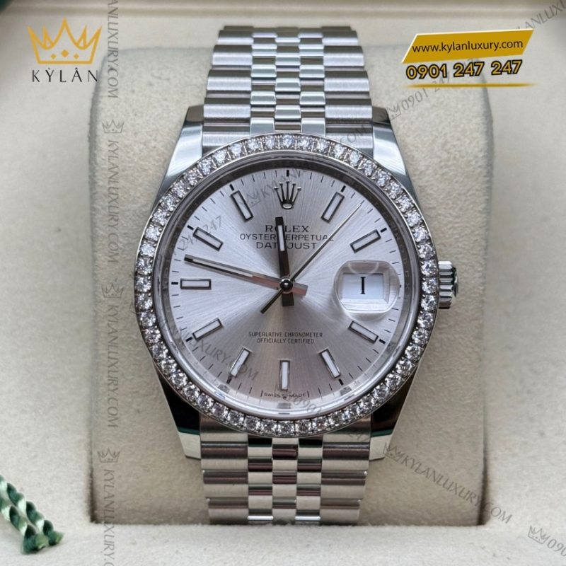 Đồng hồ Rolex Datejust 36 mặt bạc cọc số dạ quang 126284RBR-0005