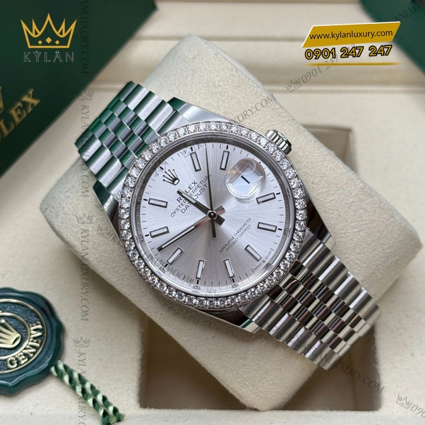 Kỳ Lân Luxury rolex datejust 36 mat bac coc da quang 126284rbr 0005 8 Đồng hồ Rolex Datejust 36 mặt bạc cọc số dạ quang 126284RBR-0005
