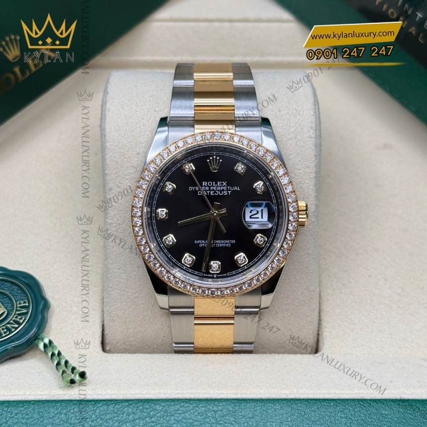 Kỳ Lân Luxury rolex datejust 36 mat den day oyster 126283rbr 0008 4 Đồng hồ Rolex Datejust 36 mặt đen dây oyster 126283RBR-0008
