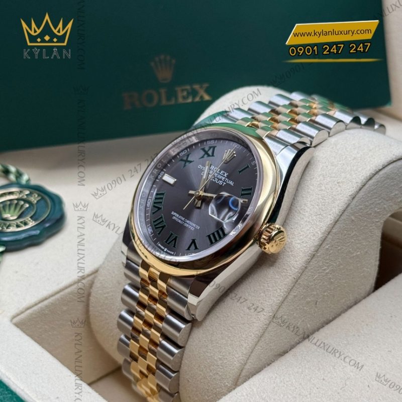 Đồng hồ Rolex Datejust 36 xám La Mã vành trơn 126203-0035