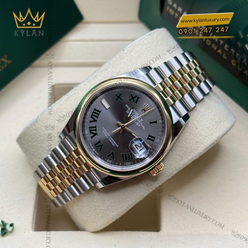 Đồng hồ Rolex Datejust 36 xám La Mã vành trơn 126203-0035