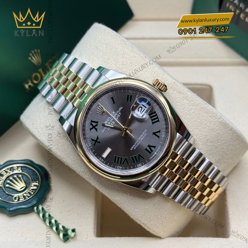 Kỳ Lân Luxury rolex datejust xam la ma vanh tron 126203 0035 8 Đồng hồ Rolex Datejust 36 xám La Mã vành trơn 126203-0035