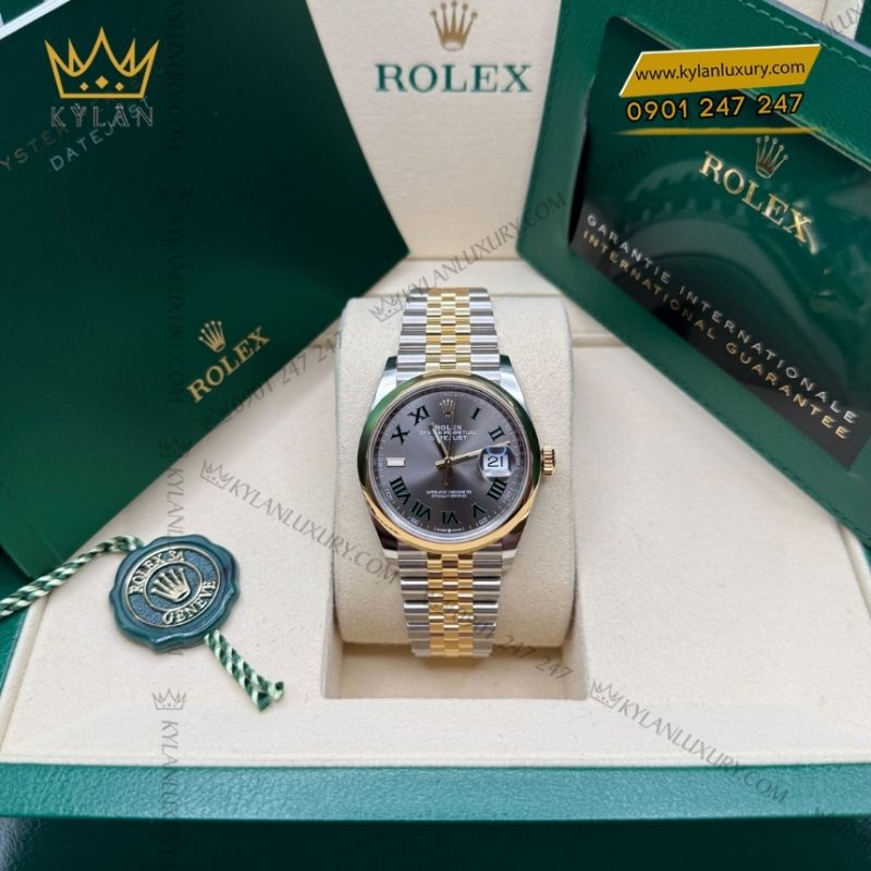 Đồng hồ Rolex Datejust 36 xám La Mã vành trơn 126203-0035