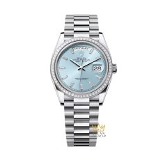 Đồng hồ Rolex Day Date 36 ice blue vành kim vuông 128396TBR-0003