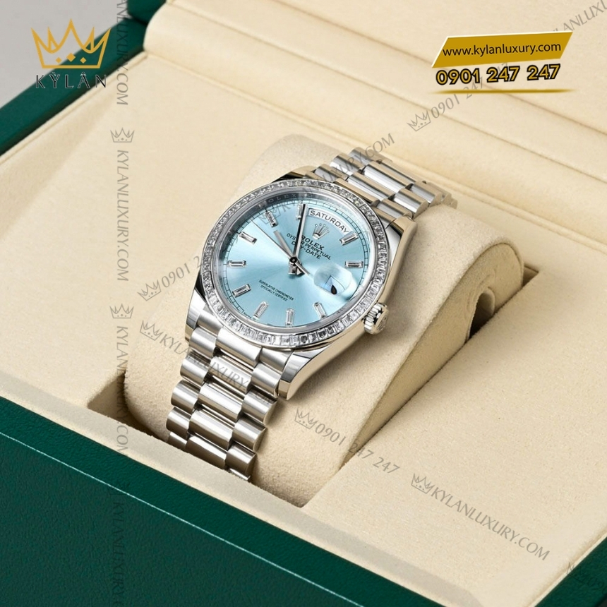 Kỳ Lân Luxury rolex day date 36 ice blue 128396tb 5 Đồng hồ Rolex Day Date 36 ice blue vành kim vuông 128396TBR-0003