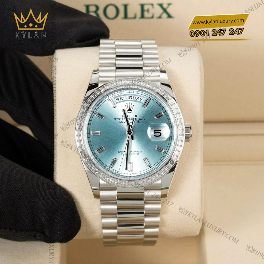 Kỳ Lân Luxury rolex day date 36 ice blue 128396tb 6 Đồng hồ Rolex Day Date 36 ice blue vành kim vuông 128396TBR-0003