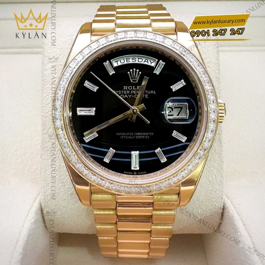 Kỳ Lân Luxury rolex day date 40 mat da ma nao 22839 7 Đồng hồ Rolex Day Date 40 mặt đá mã não 228398TBR-0038