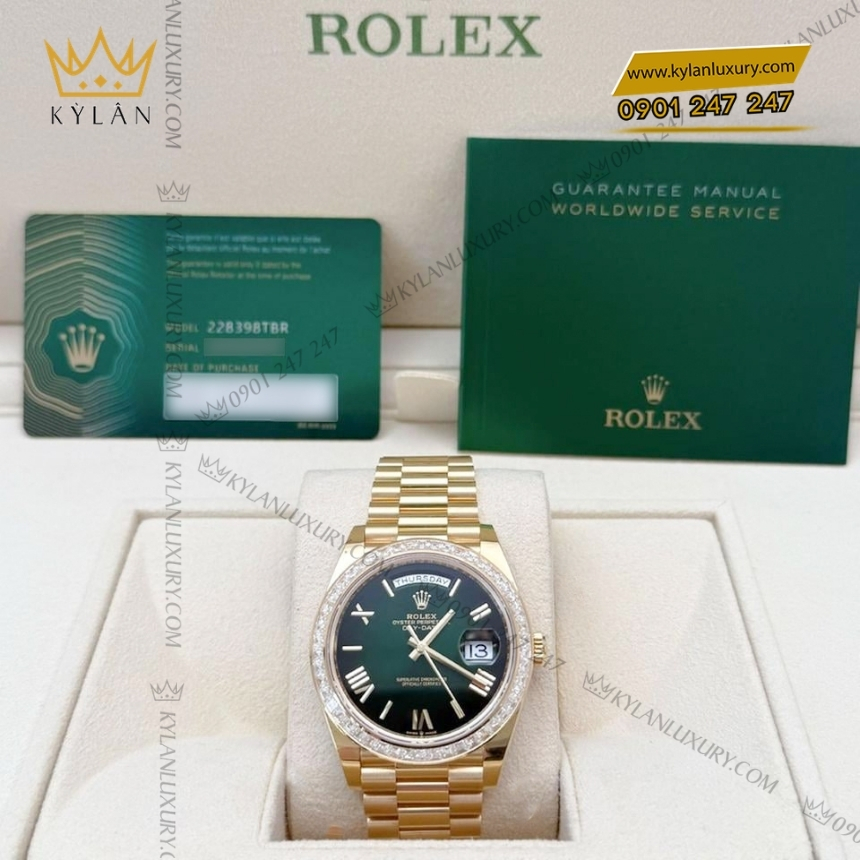 Kỳ Lân Luxury rolex day date 40 xanh ombre vanh kim 4 Đồng hồ Rolex Day Date 40 xanh ombre vành kim vuông 228398TBR-0042