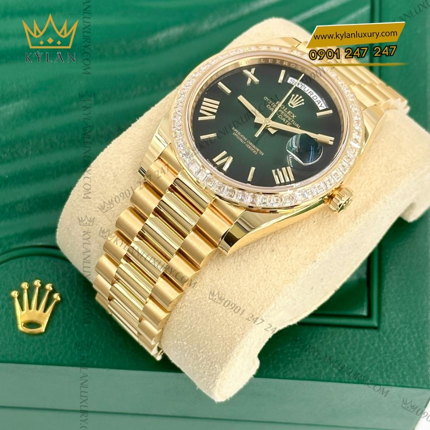 Kỳ Lân Luxury rolex day date 40 xanh ombre vanh kim 9 Đồng hồ Rolex Day Date 40 xanh ombre vành kim vuông 228398TBR-0042
