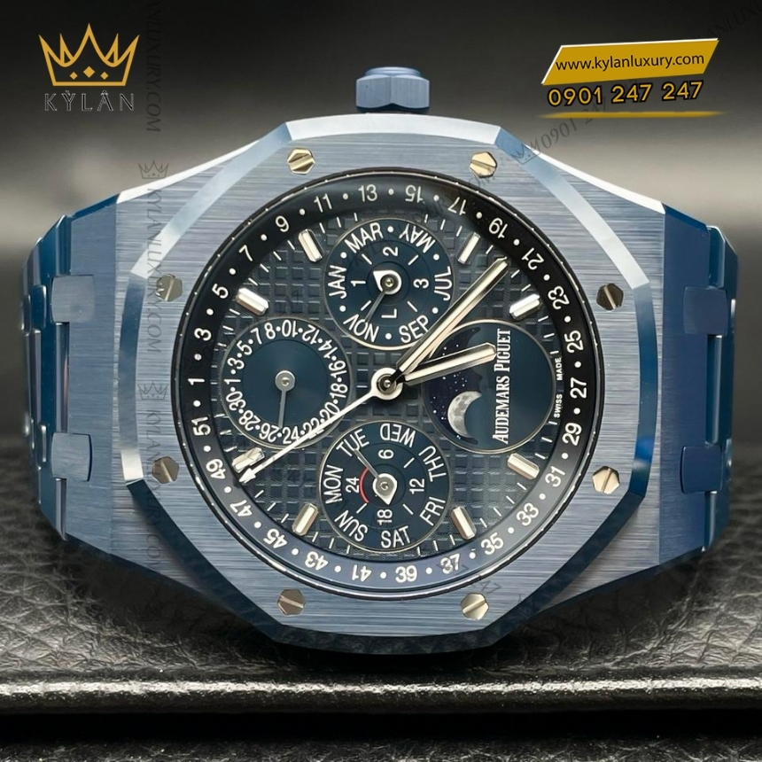 Kỳ Lân Luxury royal oak ceramic xanh lich van nien 26674cd 8 Đồng hồ Royal Oak Perpetual Calendar Ceramic Xanh Đêm 26674CD