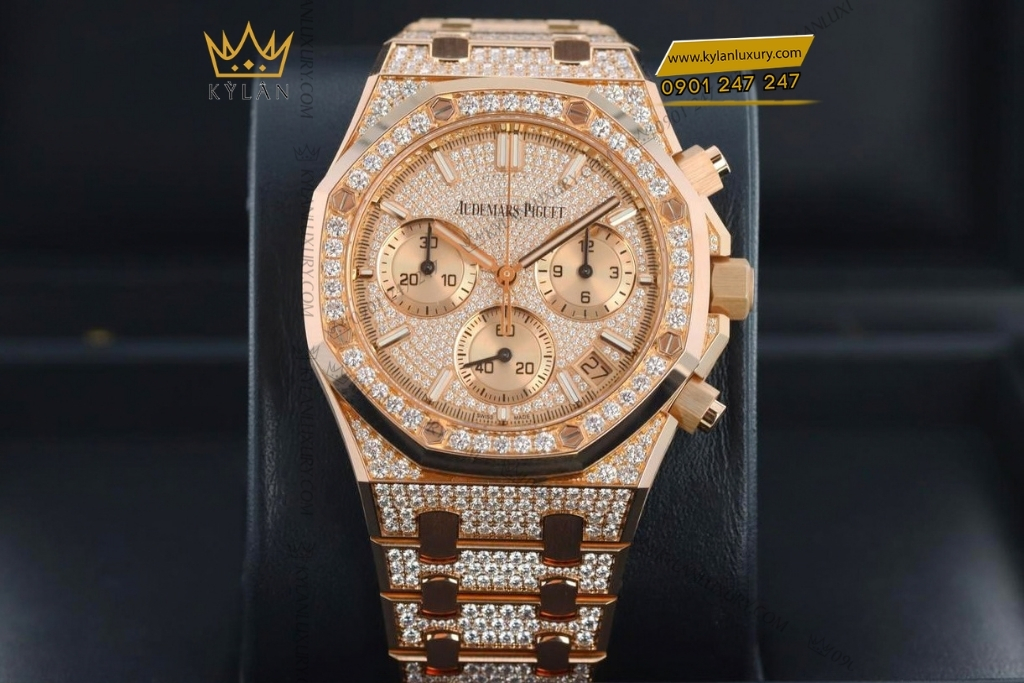 Kỳ Lân Luxury royal oak chronograph vang hong kim cuong 26242or 2 Đồng hồ Royal Oak Chronograph vàng hồng kim cương 26242OR