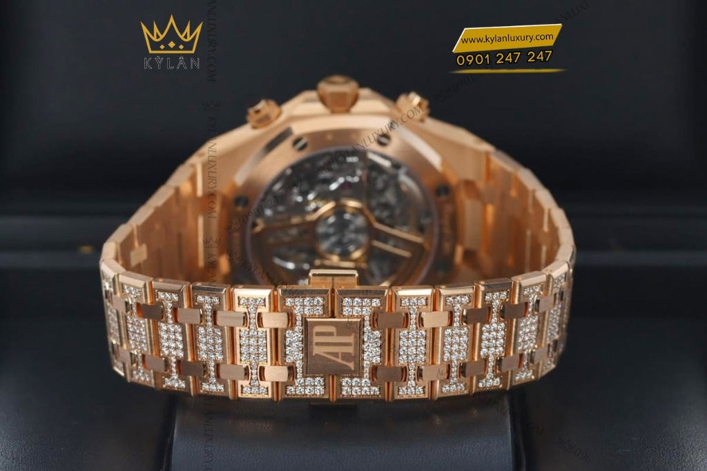 Kỳ Lân Luxury royal oak chronograph vang hong kim cuong 26242or 5 Đồng hồ Royal Oak Chronograph vàng hồng kim cương 26242OR
