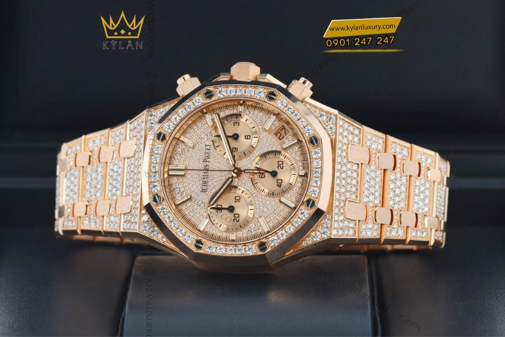 Kỳ Lân Luxury royal oak chronograph vang hong kim cuong 26242or 6 Đồng hồ Royal Oak Chronograph vàng hồng kim cương 26242OR
