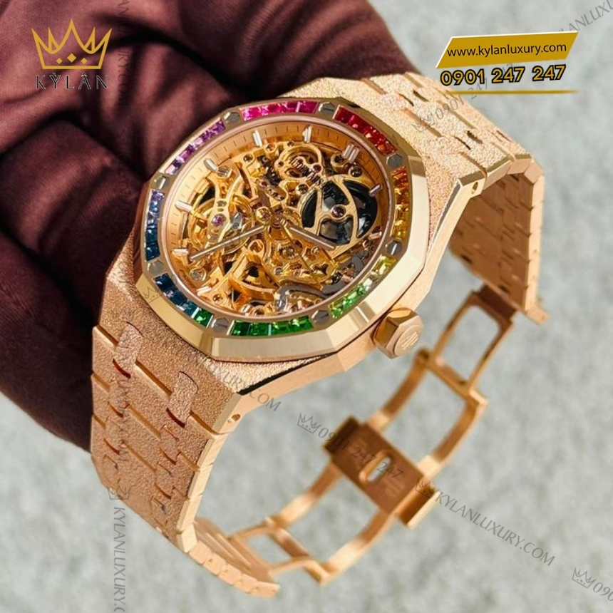 Kỳ Lân Luxury royal oak double balance wheel rainbow 15468or 5 Đồng hồ Royal Oak Double Balance Wheel Rainbow 15468OR