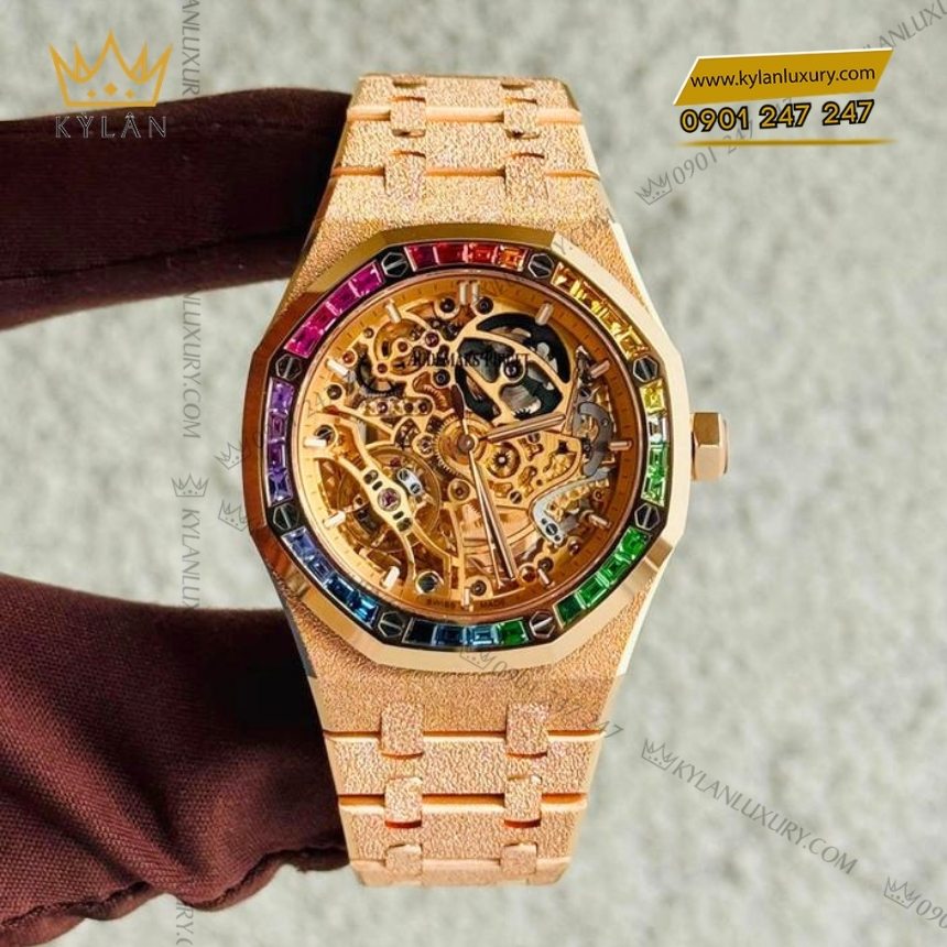 Kỳ Lân Luxury royal oak double balance wheel rainbow 15468or 6 Đồng hồ Royal Oak Double Balance Wheel Rainbow 15468OR
