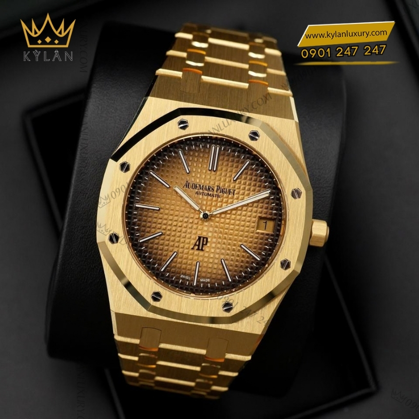 Kỳ Lân Luxury royal oak jumbo vang khoi 16202ba 6 Đồng hồ Royal Oak Jumbo Extra Thin vàng khối 16202BA