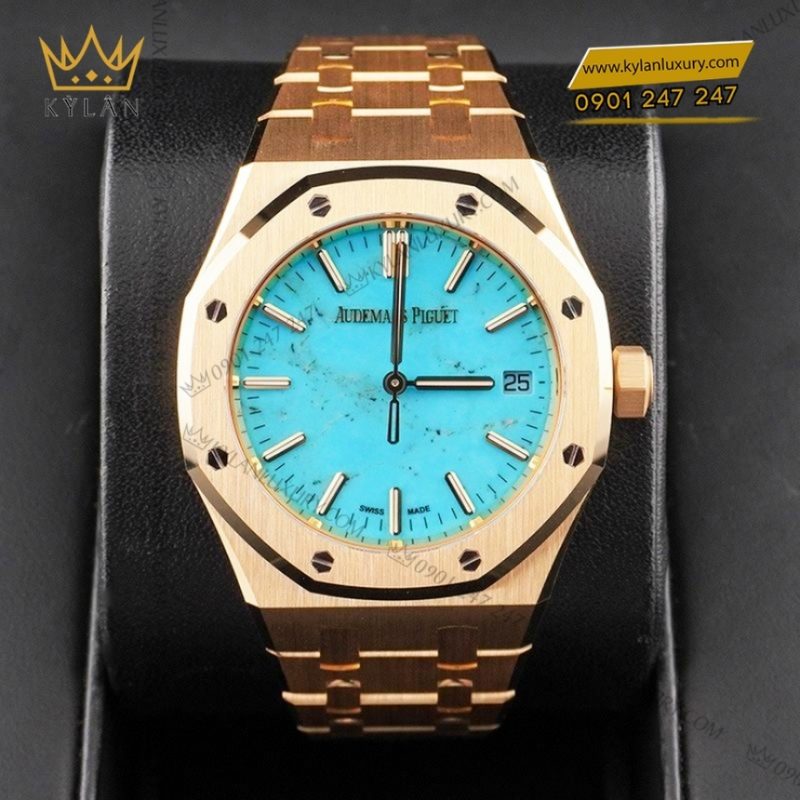 Đồng hồ Royal Oak vàng vàng mặt số turquoise 37mm 15550BA