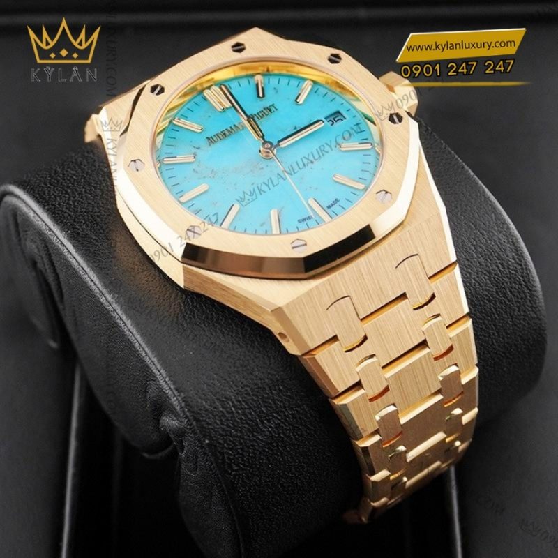 Đồng hồ Royal Oak vàng vàng mặt số turquoise 37mm 15550BA