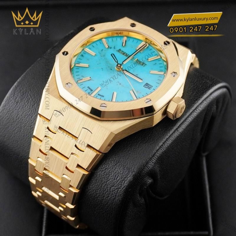 Đồng hồ Royal Oak vàng vàng mặt số turquoise 37mm 15550BA
