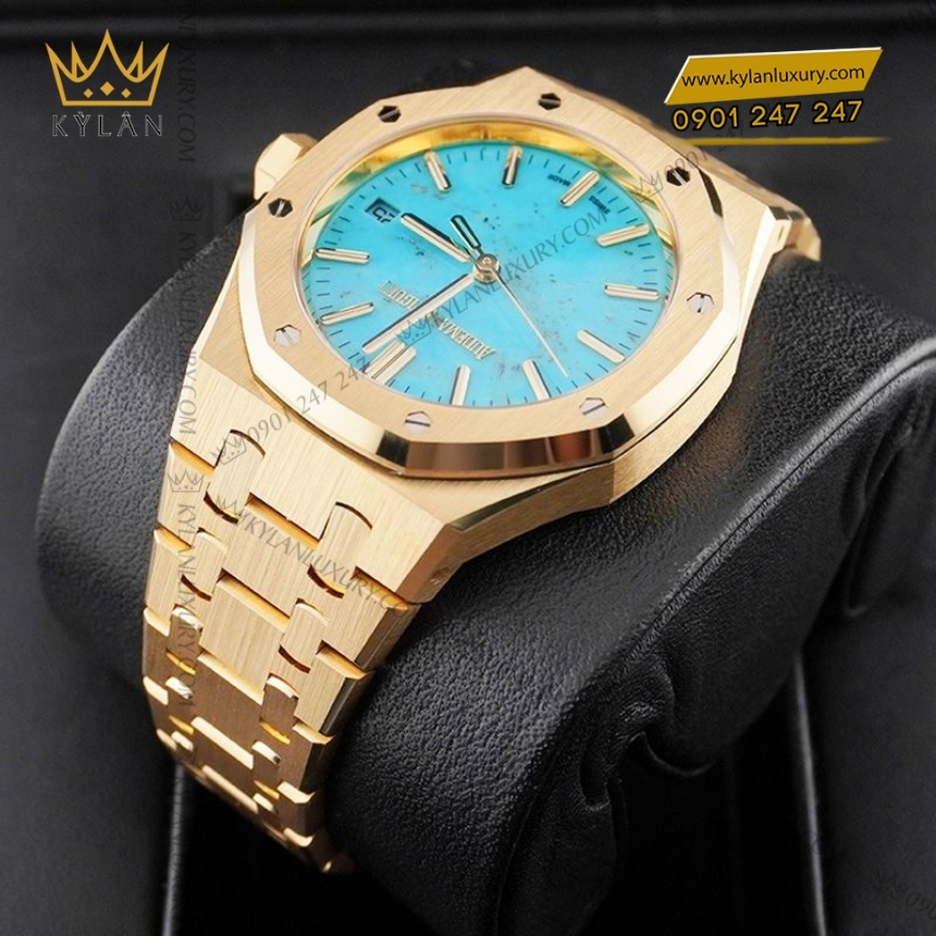 Kỳ Lân Luxury royal oak mat so turquoise 15550ba 1 7 Đồng hồ Royal Oak vàng vàng mặt số turquoise 37mm 15550BA