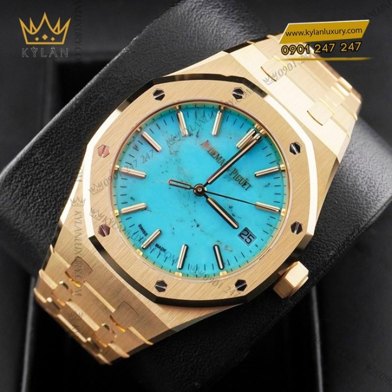 Đồng hồ Royal Oak vàng vàng mặt số turquoise 37mm 15550BA