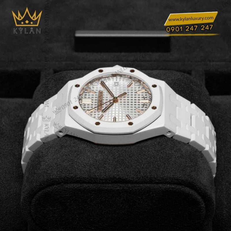 Đồng hồ Royal Oak Selfwinding ceramic trắng 34mm 77350CB