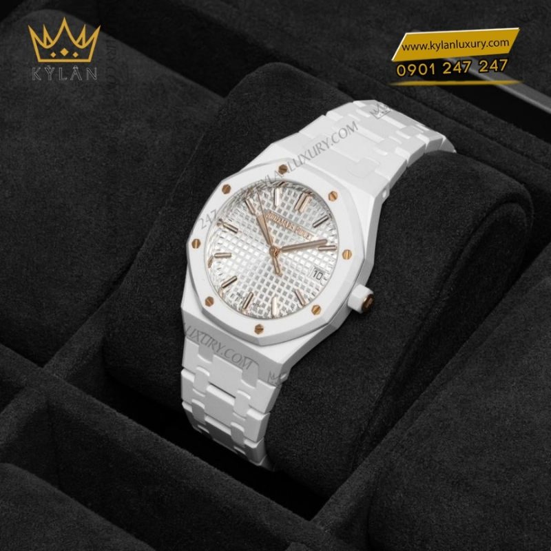 Đồng hồ Royal Oak Selfwinding ceramic trắng 34mm 77350CB
