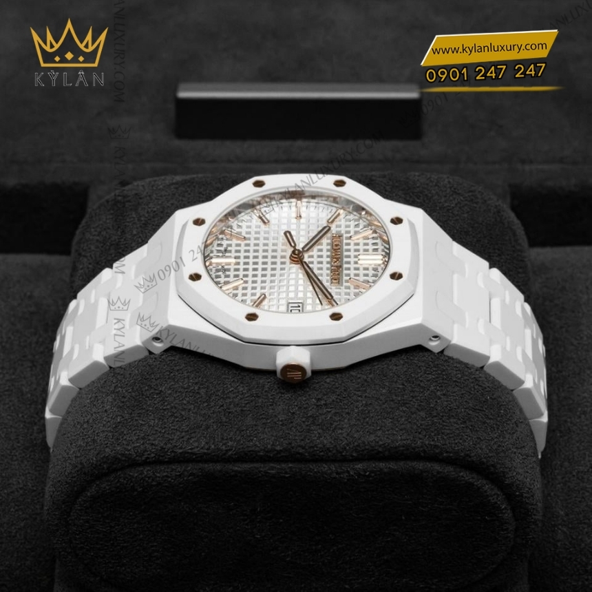 Kỳ Lân Luxury royal oak selfwinding ceramic trang 7 9 Đồng hồ Royal Oak Selfwinding ceramic trắng 34mm 77350CB