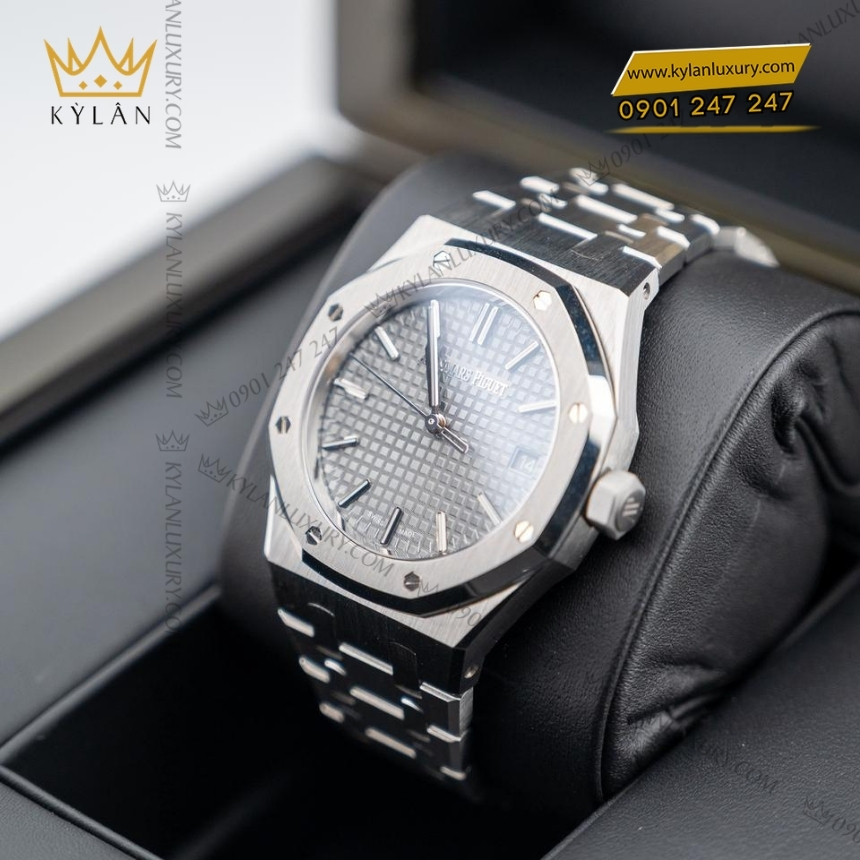 Kỳ Lân Luxury royal oak thep mat so xam 37mm 15550st 10 Đồng hồ Royal Oak thép mặt số xám 37mm 15550ST