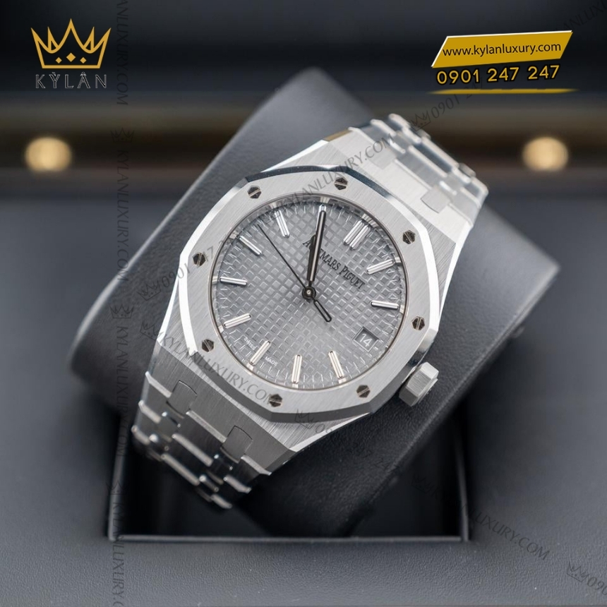 Kỳ Lân Luxury royal oak thep mat so xam 37mm 15550st 11 Đồng hồ Royal Oak thép mặt số xám 37mm 15550ST
