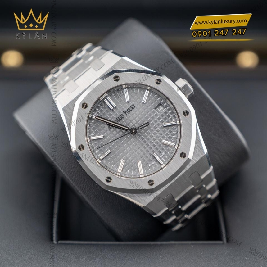 Kỳ Lân Luxury royal oak thep mat so xam 37mm 15550st 12 Đồng hồ Royal Oak thép mặt số xám 37mm 15550ST
