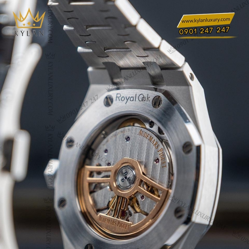 Kỳ Lân Luxury royal oak thep mat so xam 37mm 15550st 5 Đồng hồ Royal Oak thép mặt số xám 37mm 15550ST