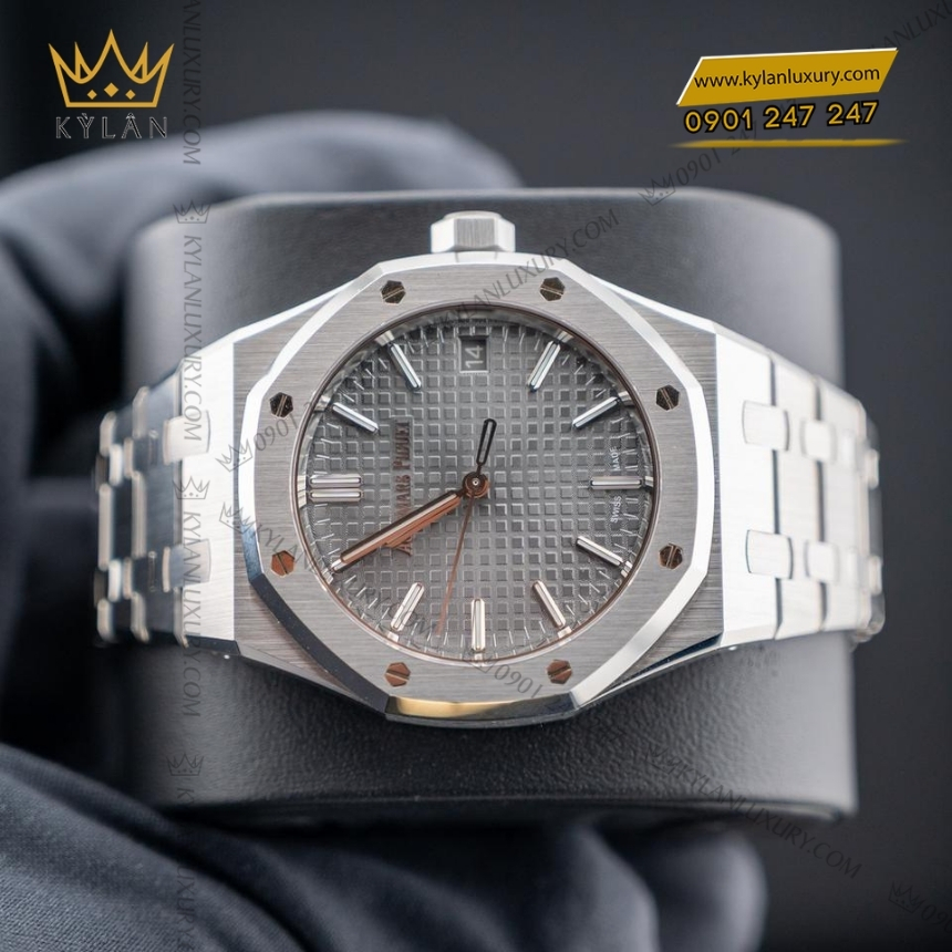 Kỳ Lân Luxury royal oak thep mat so xam 37mm 15550st 6 Đồng hồ Royal Oak thép mặt số xám 37mm 15550ST