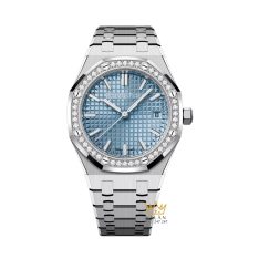 Đồng hồ Royal Oak mặt xanh nhạt vành kim 34mm 77451ST