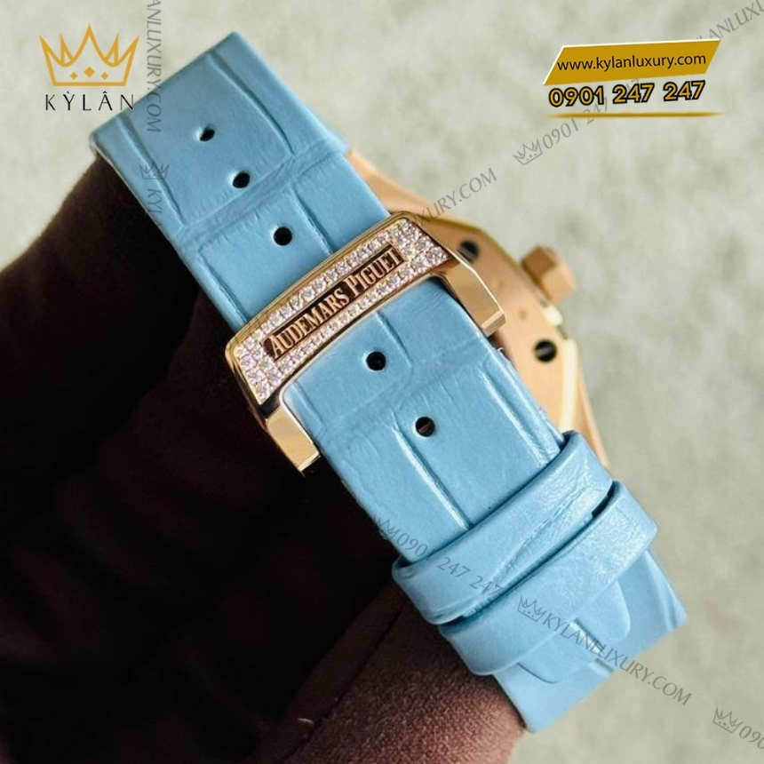 Kỳ Lân Luxury royal oak xanh pastel dinh kim cuong 15551or 3 Đồng hồ Royal Oak Selfwinding xanh pastel đính kim cương 15551OR