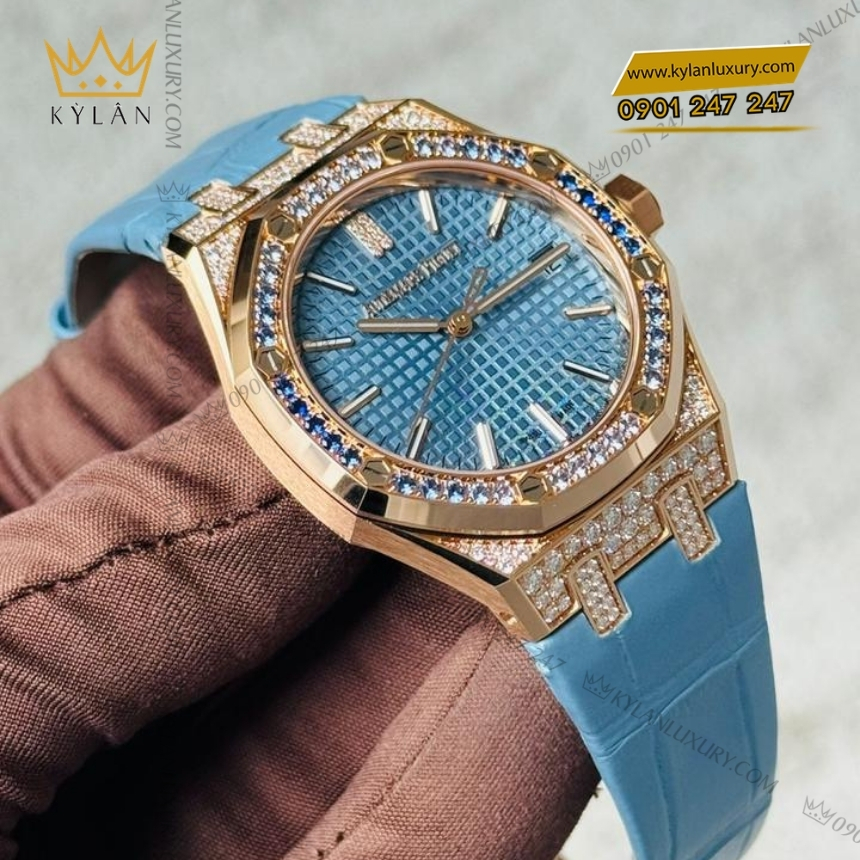 Kỳ Lân Luxury royal oak xanh pastel dinh kim cuong 15551or 4 Đồng hồ Royal Oak Selfwinding xanh pastel đính kim cương 15551OR