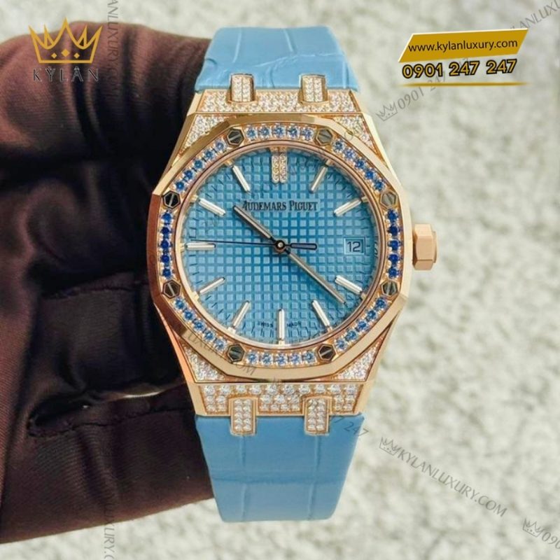 Đồng hồ Royal Oak Selfwinding xanh pastel đính kim cương 15551OR