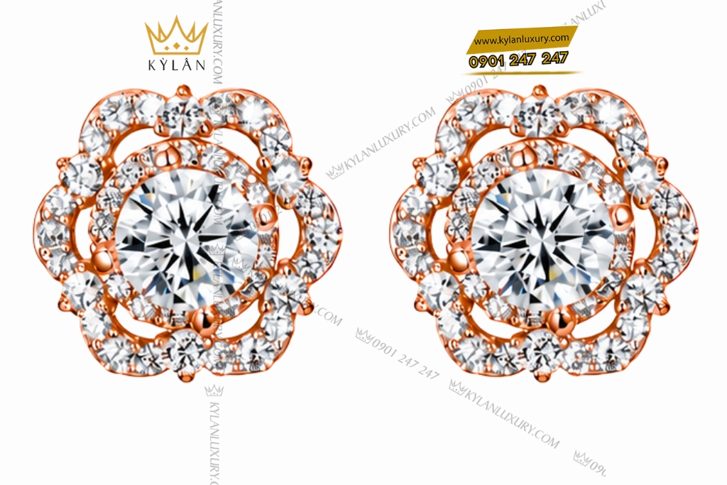 Kỳ Lân Luxury Bong tai vang hong Au750 dinh kim cuong 1 Bông tai vàng hồng Au750 đính kim cương