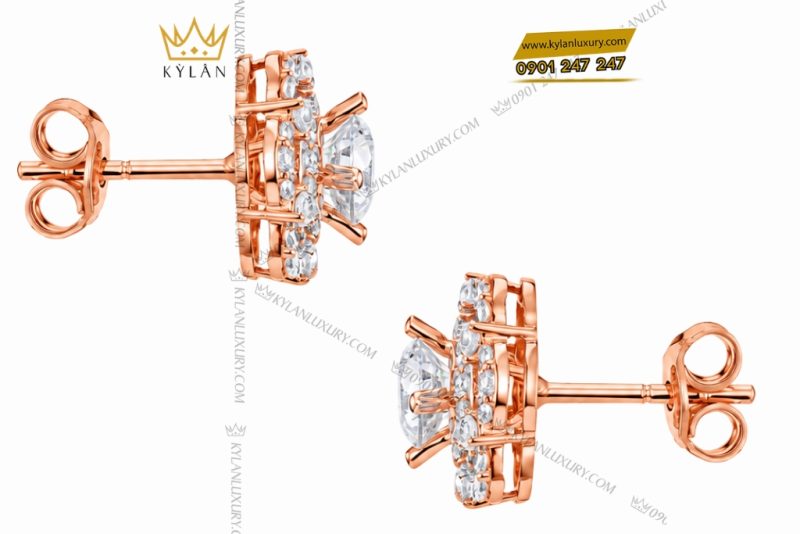 Bông tai vàng hồng Au750 đính kim cương