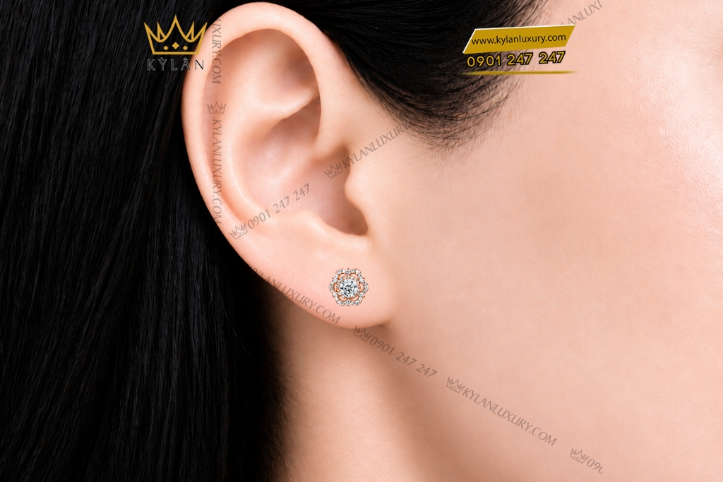 Kỳ Lân Luxury Bong tai vang hong Au750 dinh kim cuong 6 Bông tai vàng hồng Au750 đính kim cương